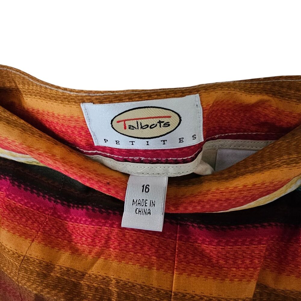 Talbots Pleated Full Skirt‎ Women Petite Size 16P Multicolor Stripe Cotton Lined - Picture 2 of 9